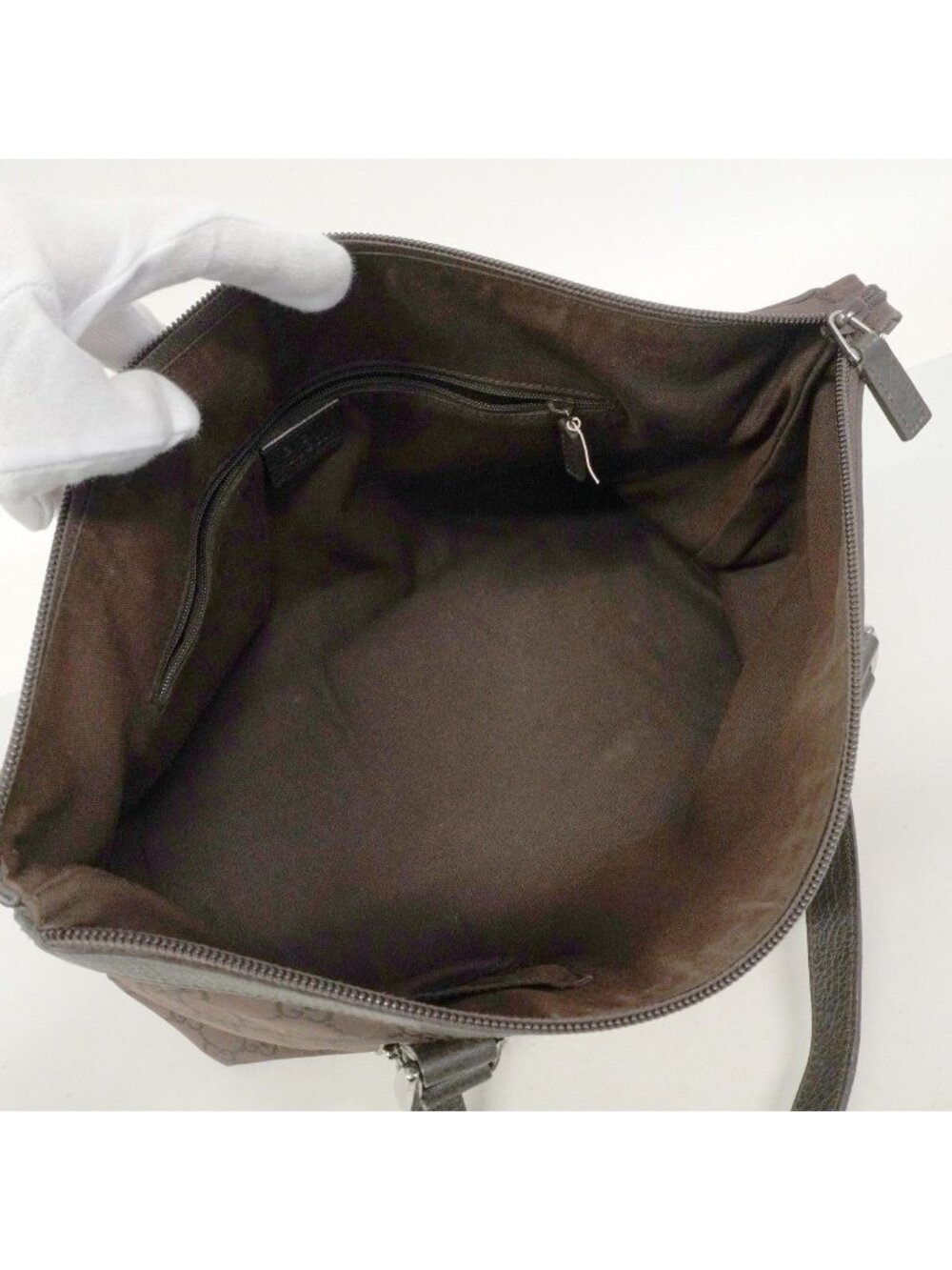 Gucci Tote GG Nylon Brown Silver - Picture 4 of 10
